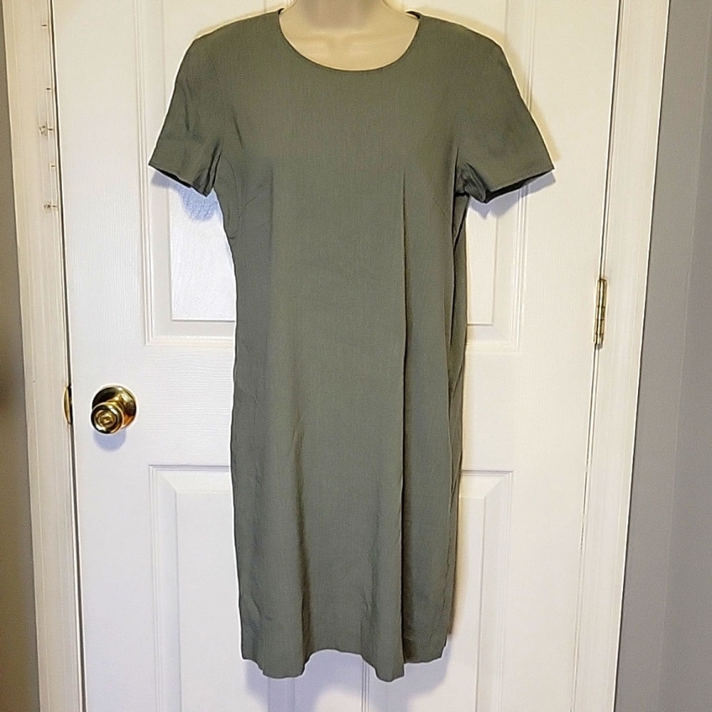 Theory 6 sheath dress  green short sleeve stretch office work career min…